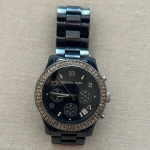 Michael Kors Navy ceramic watch with double crystal bezel